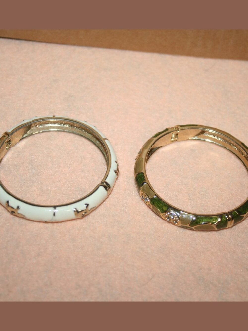 Vintage JTF Hinged Bangle Bamboo Bracelet Enamel Rhinestone COSTUMN - LOT#4